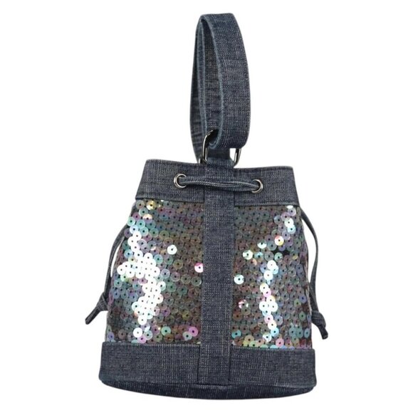 CHANEL Sequin Hand Bag Denim Blue CC Auth 139014V - Picture 3 of 16